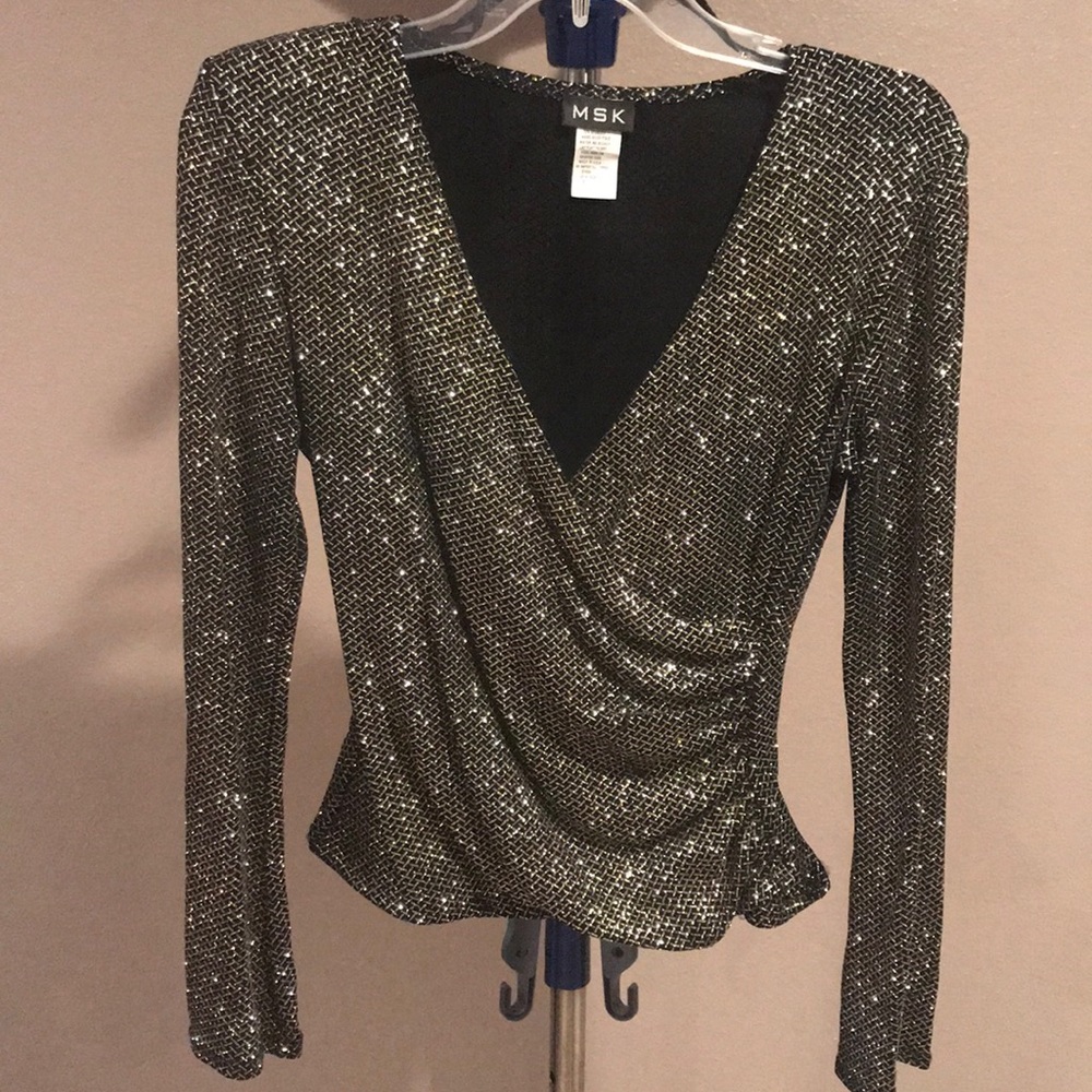 MSK Long Sleeve Gold and Black Blouse